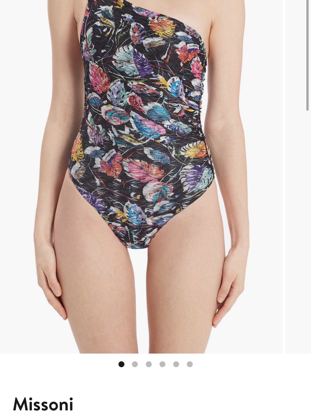 Missoni Black One-Shoulder Floral Leaf Print Swimsuit